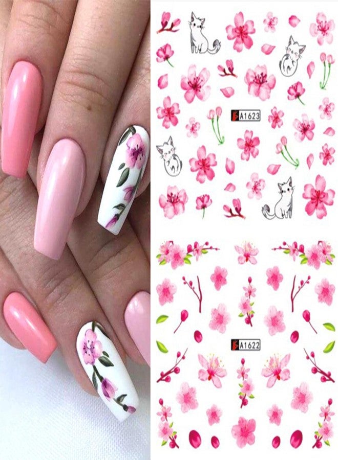 Vezocim Nail Art Stickers Decals, Holographic Cherry Blossoms Nail Water Transfer Decal Designs, Pink Flower Nail Sticker Acrylic Supplies for Women Girls Manicure Tips Decorations (A1621-1632) - Image 4